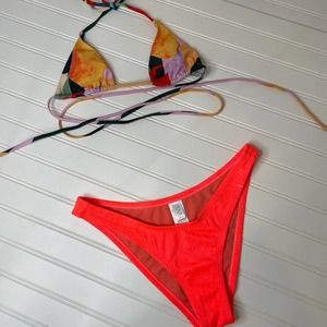 Patchwork Self-Tie Halter Bikini Top & VYB  Cheeky High Cut Bottom Bikini Size M